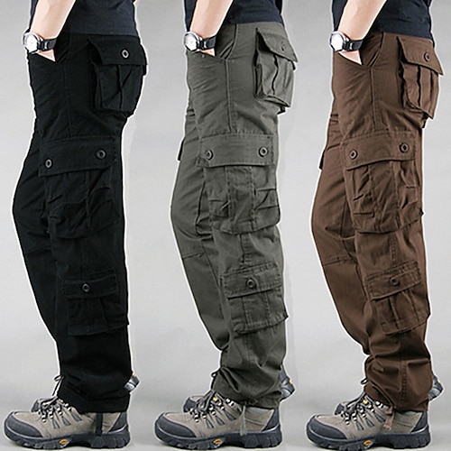 

Men's Cargo Pants Trousers Leg Drawstring Multi Pocket Straight Leg Solid Color Wearable Full Length Casual Daily Going out 100% Cotton Sports Stylish ArmyGreen Grass Green Inelastic