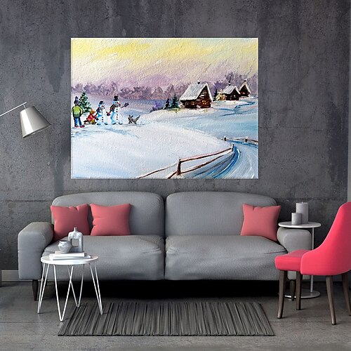 

Handmade Oil Painting Canvas Wall Art Decoration Christmas Decoration Snowman Snow Landscape for Home Decor Rolled Frameless Unstretched Painting