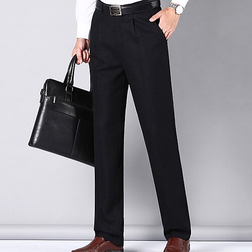 

Men's Dress Pants Trousers Pocket Straight Leg Solid Colored Comfort Breathable Business Daily Cotton Blend Fashion Casual Dark Gray Navy Blue Micro-elastic