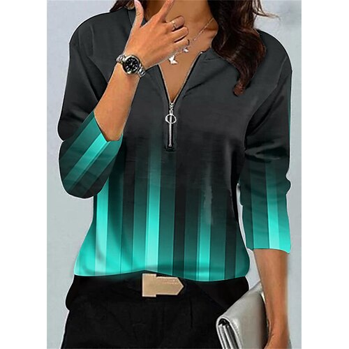 

Women's Sweatshirt Pullover Active Streetwear Zipper Green Blue Orange Color Block Street V Neck Long Sleeve S M L XL 2XL 3XL