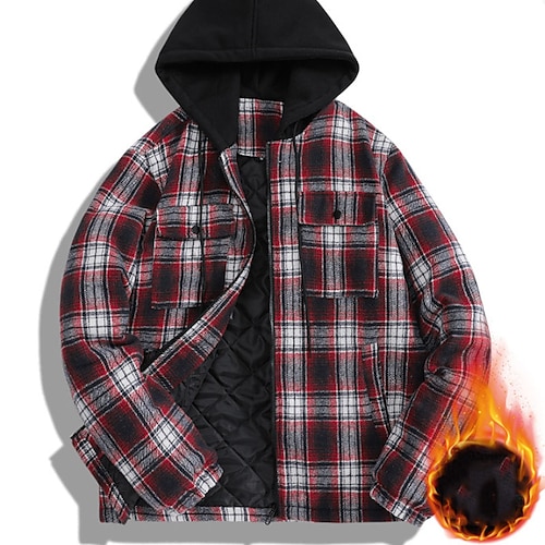 

Men's Puffer Jacket Quilted Jacket Parka Outdoor Casual Date Casual Daily Office & Career Plaid / Check Outerwear Clothing Apparel Black Red