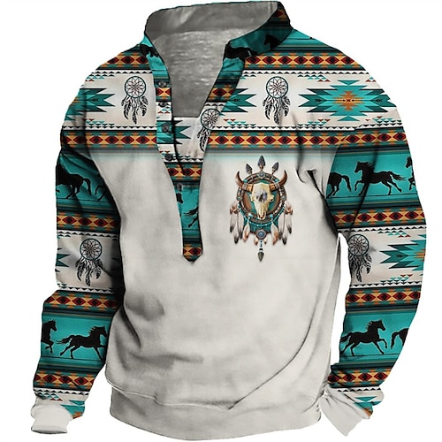 

Men's Sweatshirt Pullover Green Black Blue Wine Red Standing Collar Tribal Graphic Prints Print Casual Daily Sports 3D Print Streetwear Designer Casual Spring & Fall Clothing Apparel Hoodies