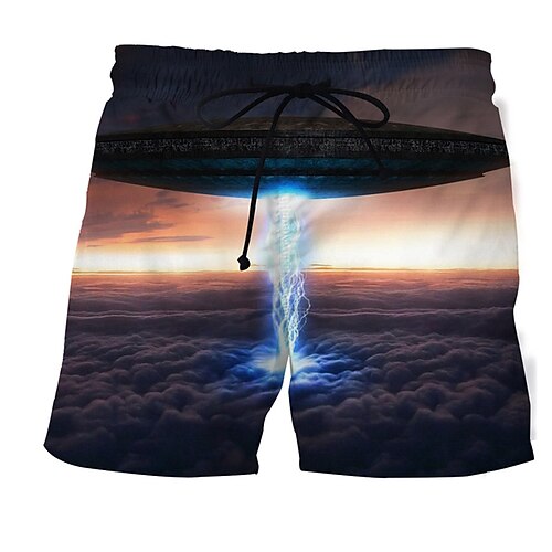 

Men's Shorts Beach Shorts 3D Print Elastic Drawstring Design Graphic Clouds Breathable Soft Short Casual Daily Holiday Streetwear Designer Green Navy Blue Micro-elastic