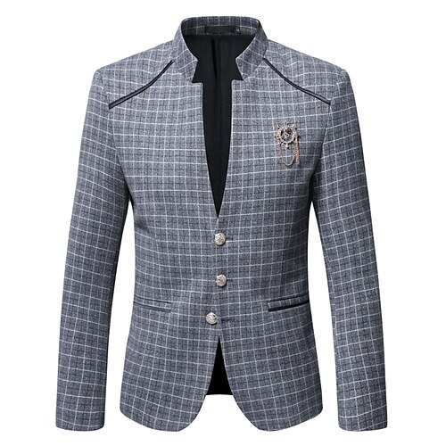 

Men's Fashion Blazer Regular Standard Fit Checkered Single Breasted Three-buttons Green khaki Coffee 2022