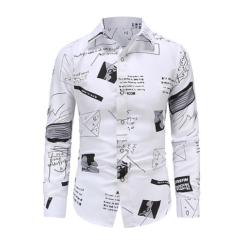 

Men's Shirt Letter Geometry Classic Collar White Casual Daily Print Clothing Apparel Fashion Casual Classic / Club