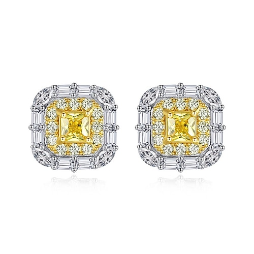 

Women's Clear Yellow Synthetic Diamond Stud Earrings Fine Jewelry Classic Precious Stylish Simple S925 Sterling Silver Earrings Jewelry Yellow For Wedding Party 1 Pair