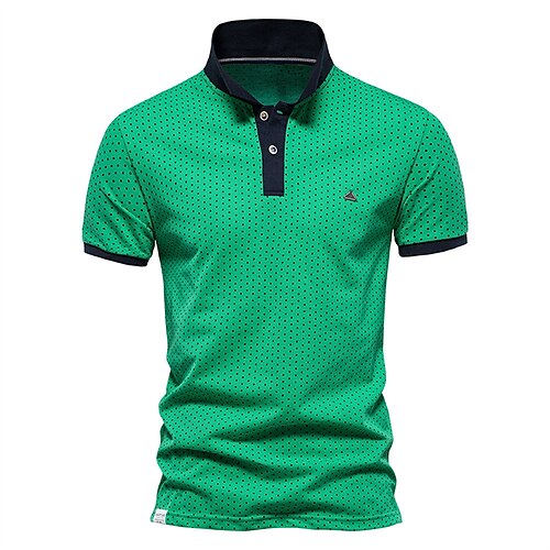 

Men's Golf Shirt Polka Dot Turndown Green Yellow Light Blue White Street Daily Short Sleeve Button-Down Print Clothing Apparel Cotton Casual Comfortable / Summer