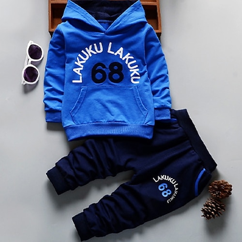 

2 Pieces Toddler Boys Hoodie & Pants Outfit Letter Number Long Sleeve Cotton Set Outdoor Active Fashion Winter Fall 3-7 Years Green Orange Navy Blue