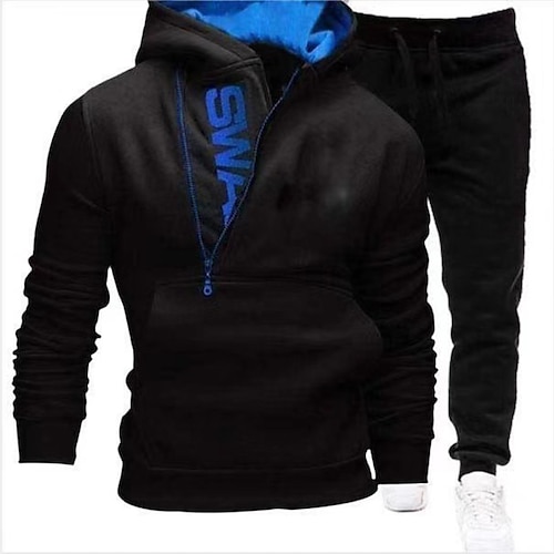 

Men's Tracksuit Sweatsuit Hoodies Set Jogging Suits Black Red Royal Blue Blue Gray Hooded Solid Color Color Block Zipper Pocket Daily Going out Weekend Active Streetwear Casual Winter Fall Clothing