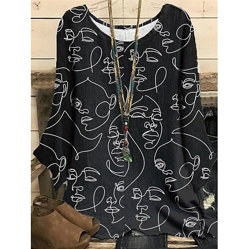 

Women's Plus Size Tops Blouse Shirt Abstract Print Long Sleeve Casual Daily Vacation Polyester Winter Fall White Black