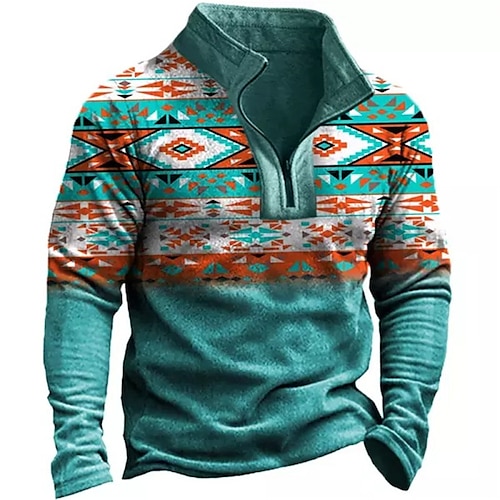 

Men's Zip Up Sweatshirt Pullover Quarter Zipper Sweatshirt Blue Half Zip Geometric Graphic Prints Zipper Print Daily Sports 3D Print Basic Vintage Designer Spring & Fall Clothing Apparel Hoodies