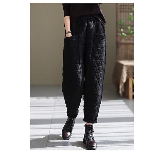 

Women's Fleece Pants Down Pants Pants Trousers Cotton Blend Fleece lined Green Coffee Black Fashion Casual Daily Side Pockets Baggy Micro-elastic Full Length Comfort Plain M L XL XXL