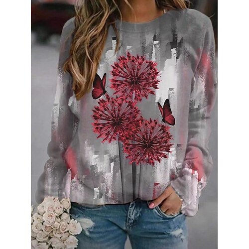

2022 european and american fashion women's 3d printing casual long-sleeved pullover loose type autumn and winter round neck sweater