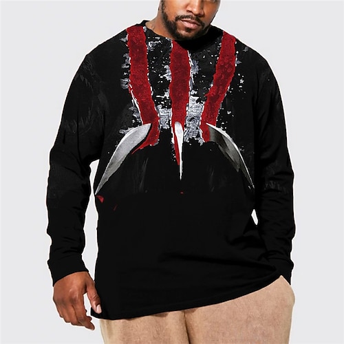 

Men's Plus Size T shirt Tee Big and Tall Graphic Crew Neck Long Sleeve Spring & Fall Basic Fashion Streetwear Comfortable Casual Sports Tops