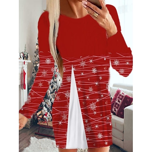 

Women's Christmas Casual Dress Shift Dress Mini Dress Red White Long Sleeve Letter Snowflake Print Winter Fall Crew Neck Stylish Casual Modern 2022 S M L XL 2XL 3XL 4XL 5XL 6XL