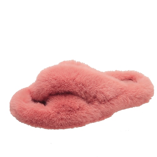 

Women's Slippers Home Fuzzy Slippers Fluffy Slippers House Slippers Flat Heel Peep Toe Minimalism Faux Fur Loafer Solid Colored Black Rosy Pink Khaki