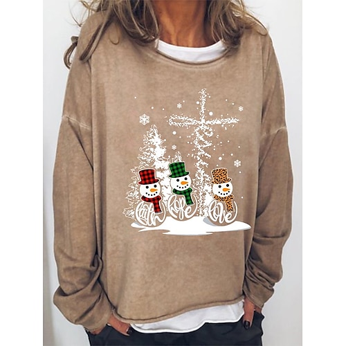 

Women's Sweatshirt Pullover Basic Black Blue Khaki Snowman Christmas Round Neck Long Sleeve S M L XL 2XL 3XL