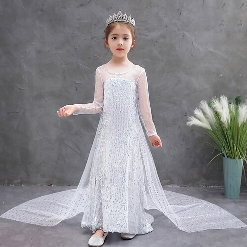 

Kids Girls' Dress Solid Color Party Dress Maxi Dress Formal Mesh Long Sleeve Princess Dress 3-10 Years Winter White / Fall