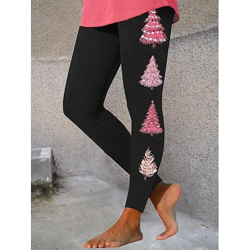 

Women's Tights Leggings Black White Christmas Casual Leisure Sports Ankle-Length Tummy Control Tree S M L XL 2XL