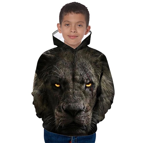 

Kids Boys Hoodie Pullover Graphic Animal Lion Long Sleeve Pocket Children Top Outdoor 3D Print Hoodie Fashion Cool Brown Winter 7-13 Years / Fall / Spring