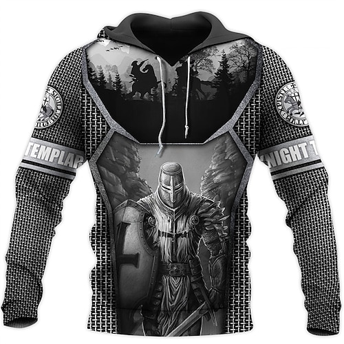 

Men's Pullover Hoodie Sweatshirt Dark Gray Hooded Knights Templar Graphic Prints Human Print Daily Sports 3D Print Basic Streetwear Casual Spring & Fall Clothing Apparel Hoodies Sweatshirts Long