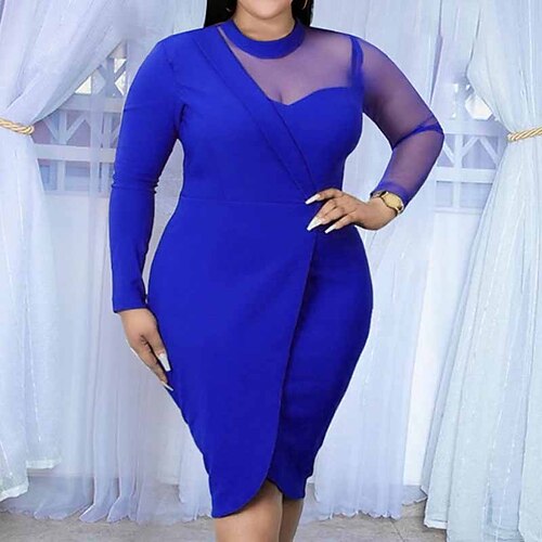 

Women's Plus Size Party Dress Solid Color Crew Neck Long Sleeve Fall Winter Elegant Formal Sexy Knee Length Dress Formal Party Dress / Cotton