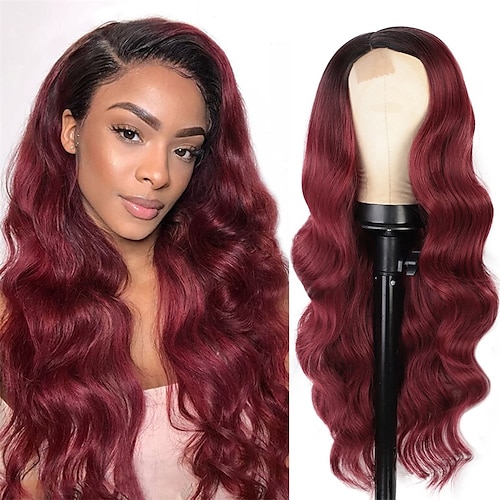 

Ombre Wine Red Wig Long Wavy Burgundy Wig Long Body Wave Wigs for Women Side Part Wig with Dark Roots Synthetic Heat Resistant Fiber Wigs for Daily Part Use 26'' ChristmasPartyWigs