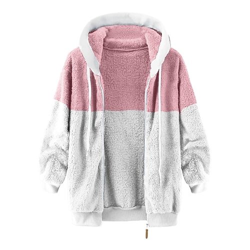 

Women's Sherpa jacket Fleece Jacket Teddy Coat Warm Breathable Outdoor Daily Wear Vacation Going out Pocket Zipper Hoodie Active Comfortable Street Style Plush Color Block Regular Fit Outerwear Long