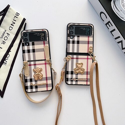 

Phone Case For Samsung Galaxy Back Cover Z Flip Z Flip 4 Flip 3 Flip 2 Four Corners Drop Resistance with Adjustable Neck Strap with Removable Cross Body Strap Geometric Pattern PC PU Leather
