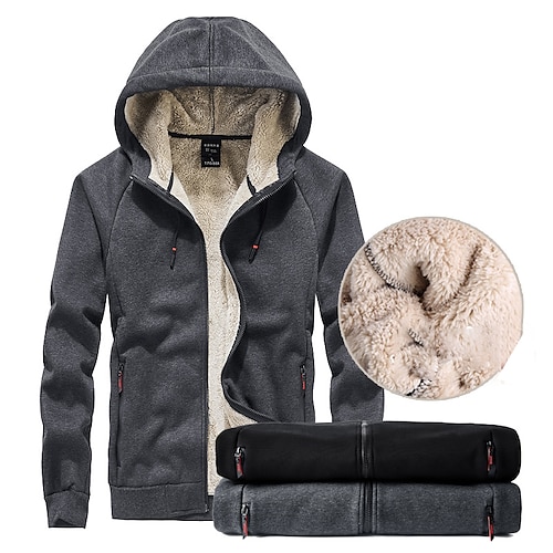 

Men's Sherpa Hoodie Jacket Full Zip Hoodie Jacket Fleece Hoodie Black Gray Hooded Solid Color Sports & Outdoor Casual Fleece Basic Streetwear Casual Winter Clothing Apparel Hoodies Sweatshirts Long