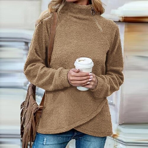 

Women's Sweatshirt Pullover Sherpa Fleece Teddy Green Black Pink Solid Color Street Round Neck Long Sleeve Fleece S M L XL 2XL