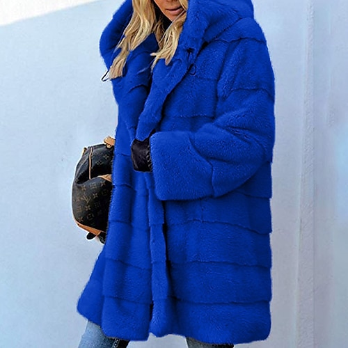 

Women's Teddy Coat Warm Breathable Outdoor Daily Wear Vacation Going out Faux Fur Trim Open Front Hoodie Elegant & Luxurious Elegant Lady Comfortable Solid Color Regular Fit Outerwear Long Sleeve