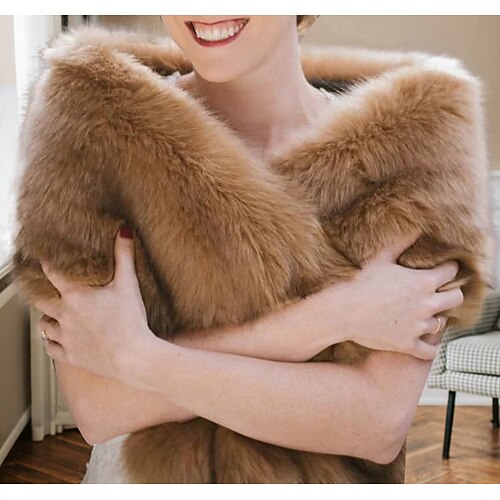 

Faux Fur Wraps Shawls Women's Wrap Pure Elegant Sleeveless Faux Fur Wedding Wraps With Pure Color For Wedding Fall