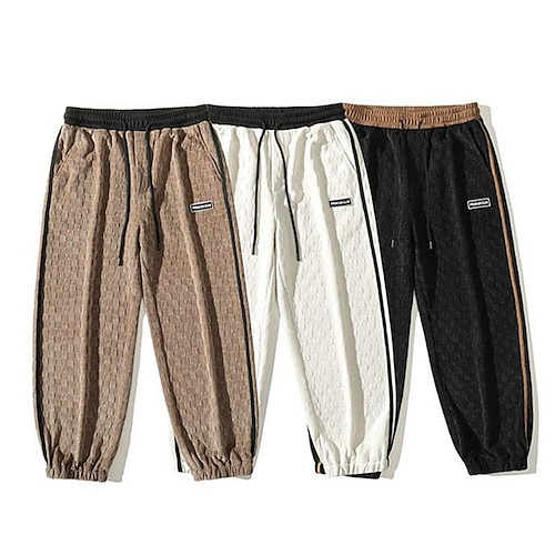 

Men's Sweatpants Trousers Pocket Plaid Letter Comfort Daily Going out Streetwear Chic & Modern Casual Beige Coffee Micro-elastic