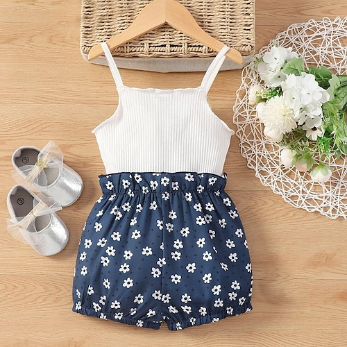 

Toddler Little Girls' Dress Solid Colored Flower Vacation Patchwork Print White Knee-length Sleeveless Basic Dresses Slim 1pcs 2-6 Years