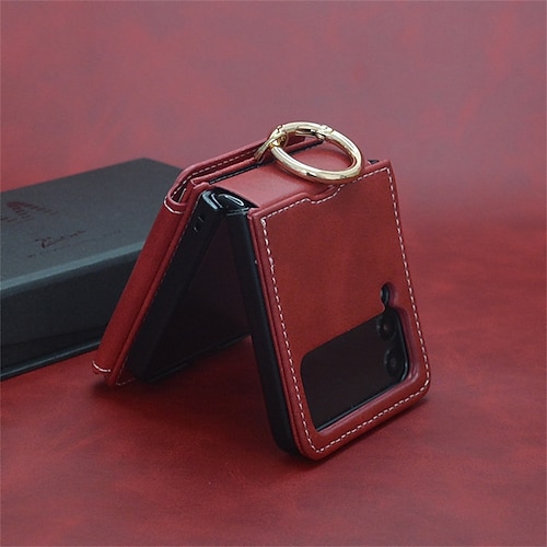 

Phone Case For Samsung Galaxy Flip Z Flip 4 Z Flip 3 Bumper Frame Flip Full Body Protective Solid Colored PC PU Leather