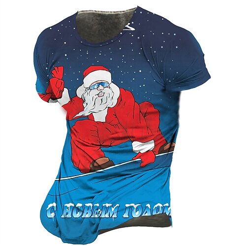 

Men's T shirt Tee Letter Santa Claus Graphic Prints Crew Neck Blue 3D Print World Cup Outdoor Street Short Sleeve Print Clothing Apparel Sports Designer Casual / Summer