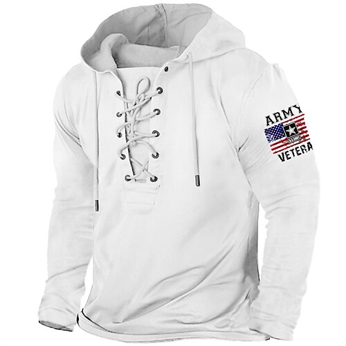 

Hombre Sudadera Con Capucha Pull-over Gris Blanco Con Capucha Estampados Bandera Acordonado Estampado Casual Diario Deportes Impresión 3D Básico Ropa de calle Design Primavera Otoño Ropa Sudaderas