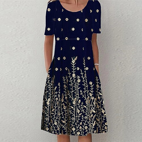 

Women's Casual Dress Shift Dress Navy Blue Short Sleeve Floral Ruched Spring Summer Crew Neck Slim 2022 S M L XL XXL 3XL
