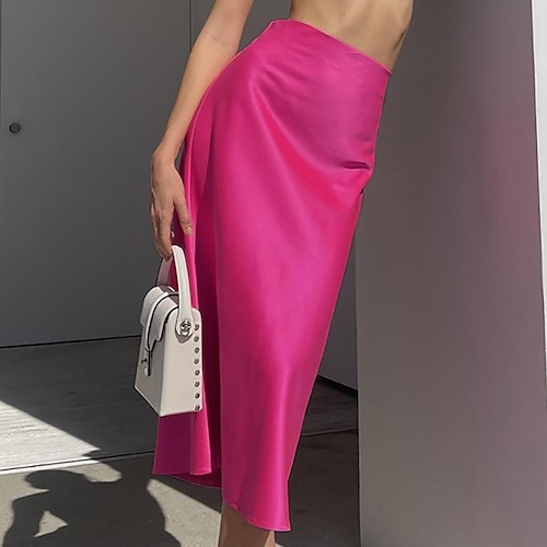 

Women's Skirt Work Skirts Midi Leather Green Blue Rose Skirts Fashion Office / Career Daily S M L