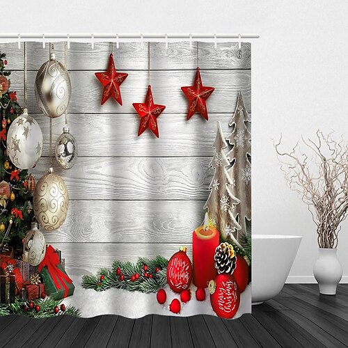 

Christmas Shower Curtain,Christmas Tree Santa Claus Snow Scene Christmas Party Home Bathroom Decorative Printing Modern Polyester Processing Waterproof Hook Shower Curtain