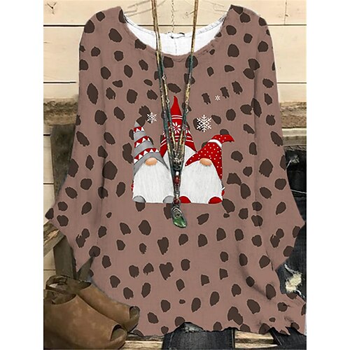 

Women's Plus Size Christmas Tops Blouse Shirt Leopard Santa Claus Print Long Sleeve Crewneck Casual Daily Polyester Winter Fall Fuchsia khaki