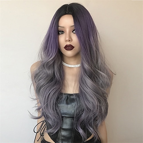 

Synthetic Wig Wavy Middle Part Wig 24 inch Purple / Blue Synthetic Hair Women's Middle Part Elastic Adorable Purple