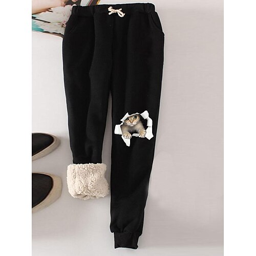 

Women's Fleece Pants Sweatpants Fleece lined Black Blue Red Casual / Sporty Athleisure Sports Leisure Sports Full Length Thermal Warm Cat S M L XL 2XL