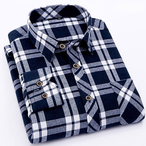 

Men's Flannel Shirt Shirt Dress Shirt Tartan Turndown Black Blue Khaki Red Navy Blue Outdoor Street Long Sleeve Button-Down Clothing Apparel Cotton Fashion Breathable Comfortable