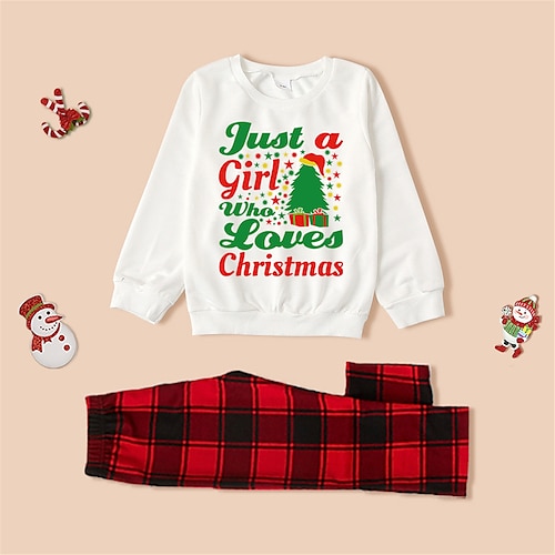 

2 Pieces Toddler Girls' Ugly Christmas Letter Crewneck Hoodie & Pants Set Long Sleeve Daily Outdoor 3-7 Years Fall White