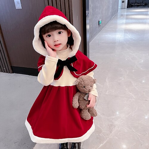 

Kids Girls' Ugly 2Pcs Christmas Dress Solid Color A Line Dress Performance Wine Midi Long Sleeve Fashion Daily Dresses Winter Fall Regular Fit 3-7 Years