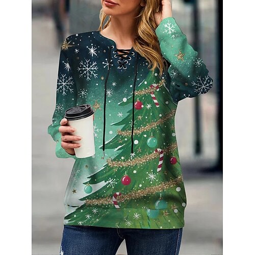 

Women's Sweatshirt Pullover Streetwear Christmas Green Red Graphic Snowflake Christmas Hoodie Long Sleeve S M L XL 2XL