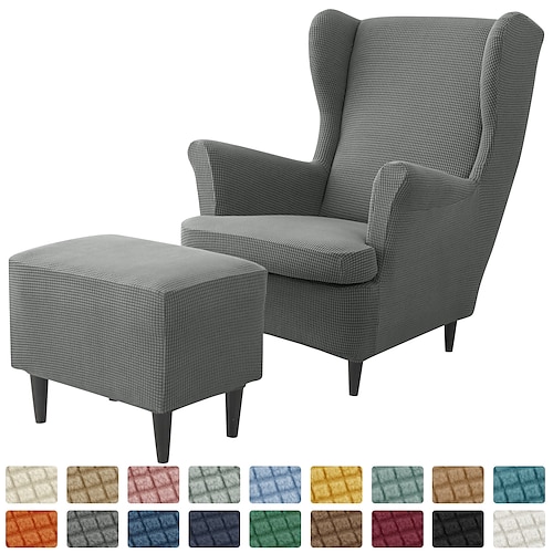 

Wing Chair Cover Set, Include Stretch Wingback Chair Slipcover and Ottoman Cover, Jacquard Wing Back Chair Cover Removable Machine Washable Armchair Chair Cover for Strandmon Chair
