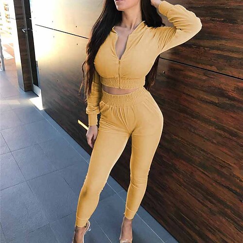 

Women's Plus Size Loungewear Sets Winter Nighty 2 Pieces Pure Color Fashion Sport Comfort Home Street Airport Velvet Warm V Wire Long Sleeve Crop Top Pant Winter Fall Purple Pink / Zipper